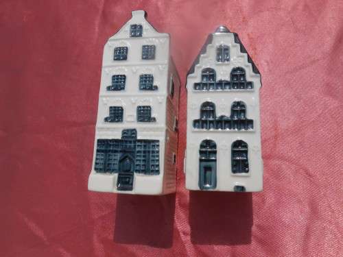 Blue Delft exclusively made for KLM by Bols Royal Distilleries Holland. Houses no. 18 and 28.