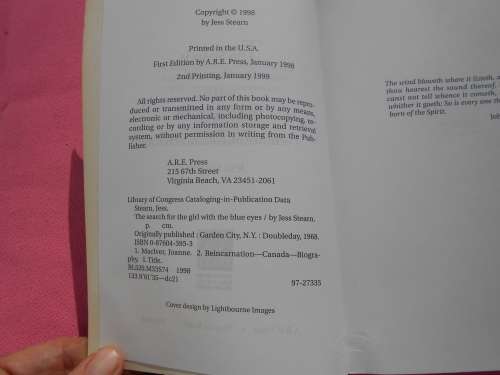 `Searching for the Girl with the Blue Eyes`  Jess Stearn.  Soft cover.
