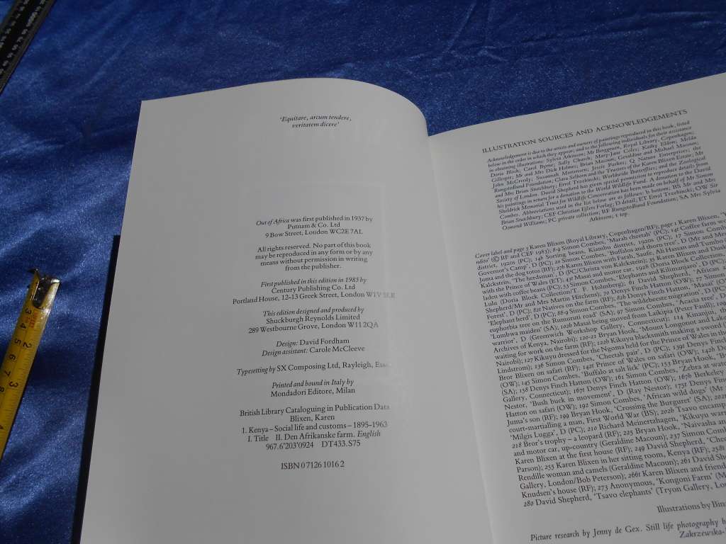 `Out of Africa`  Karen Blixen.  Hard cover.