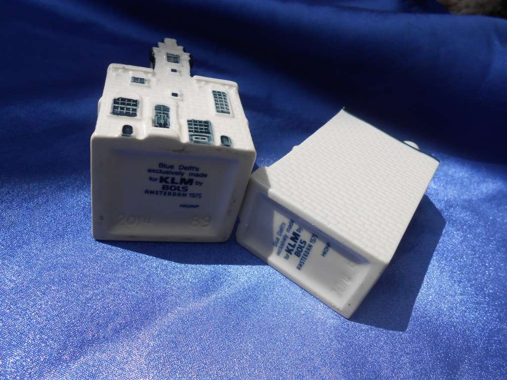 Blue Delft exclusively made for KLM by Bols Royal Distilleries Holland. Houses no. 57 and 89.