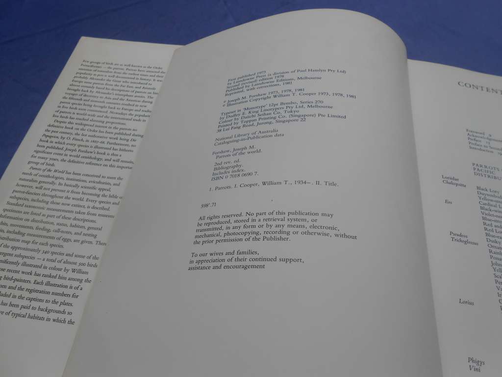 `Parrots of the World`  Second Edition.  Hard cover.  J.M. Forshaw.  A heavy book.