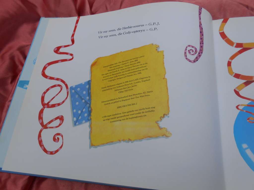 `Die Dino`s hou `n Partytjie!`  Gary Parsons & Gareth P. Jones.  Hard cover.