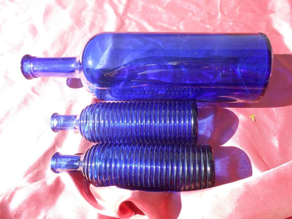 Group of blue bottles.
