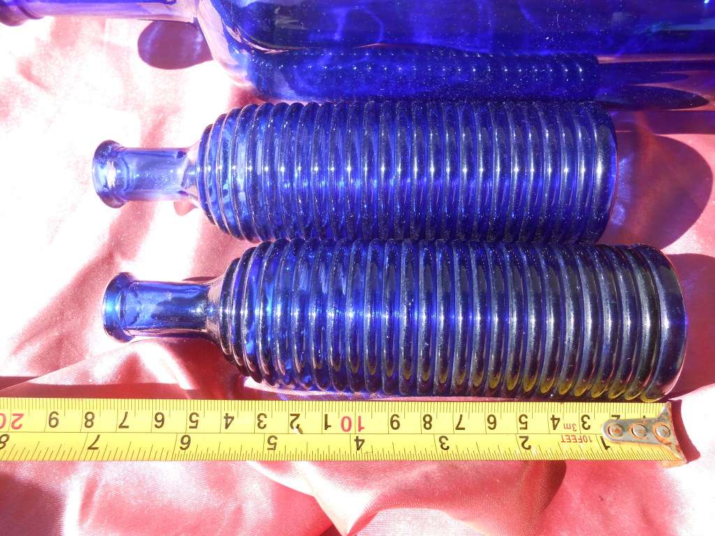 Group of blue bottles.