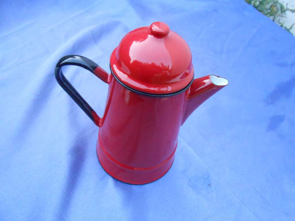 Red enamel coffee pot.  Made in Poland.
