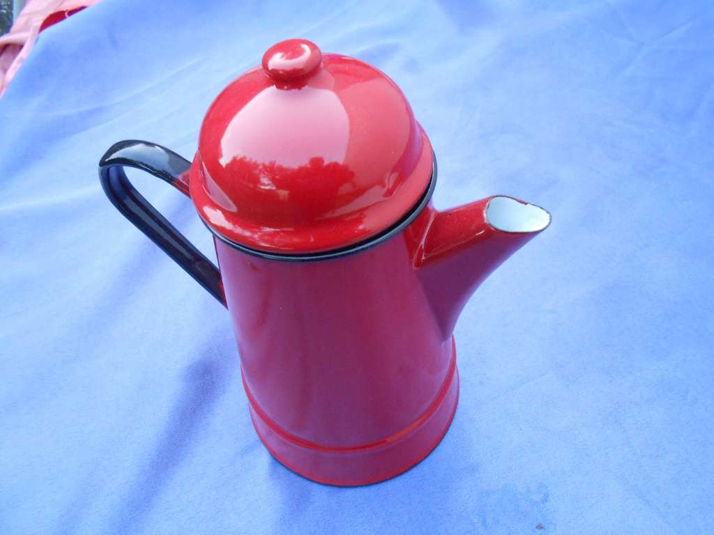 Red enamel coffee pot.  Made in Poland.