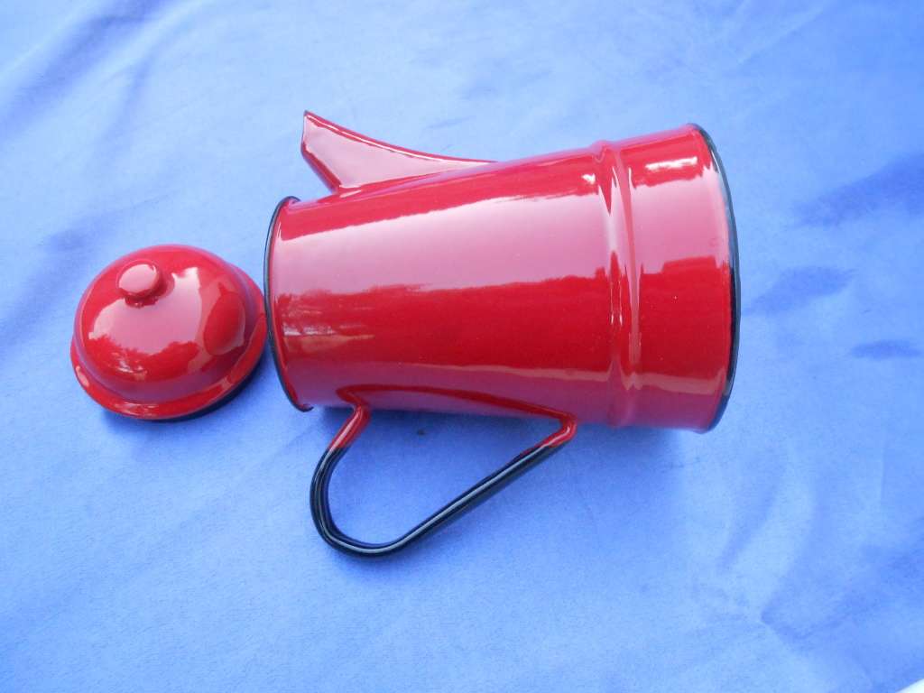 Red enamel coffee pot.  Made in Poland.