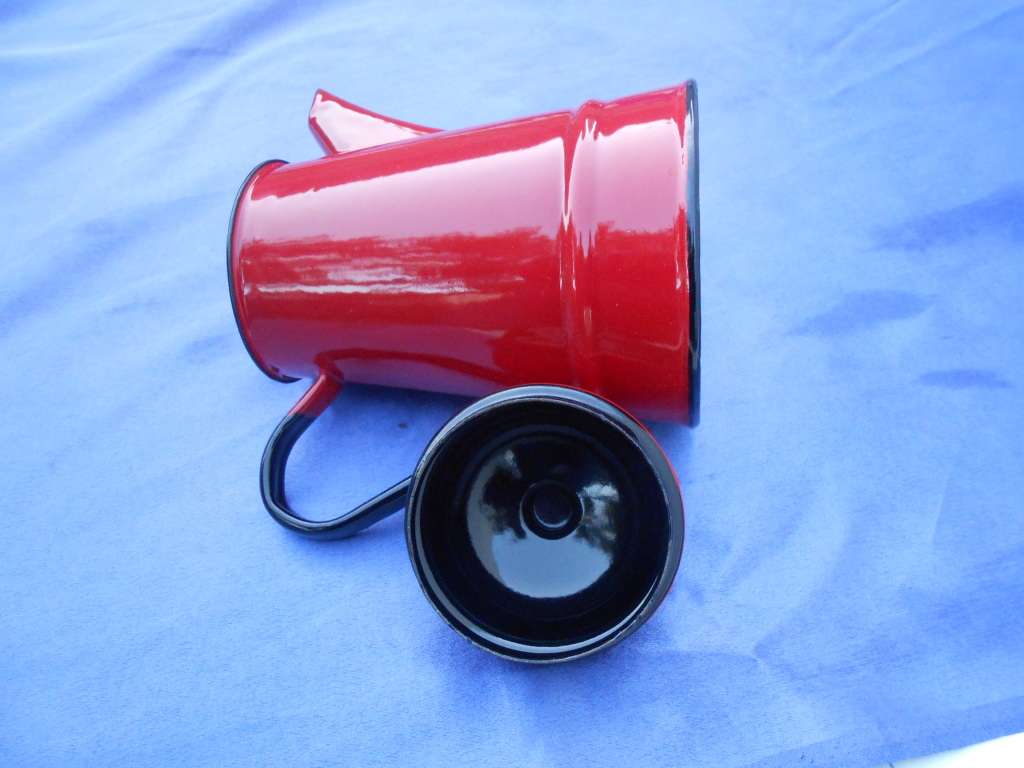 Red enamel coffee pot.  Made in Poland.