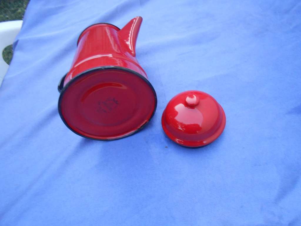 Red enamel coffee pot.  Made in Poland.