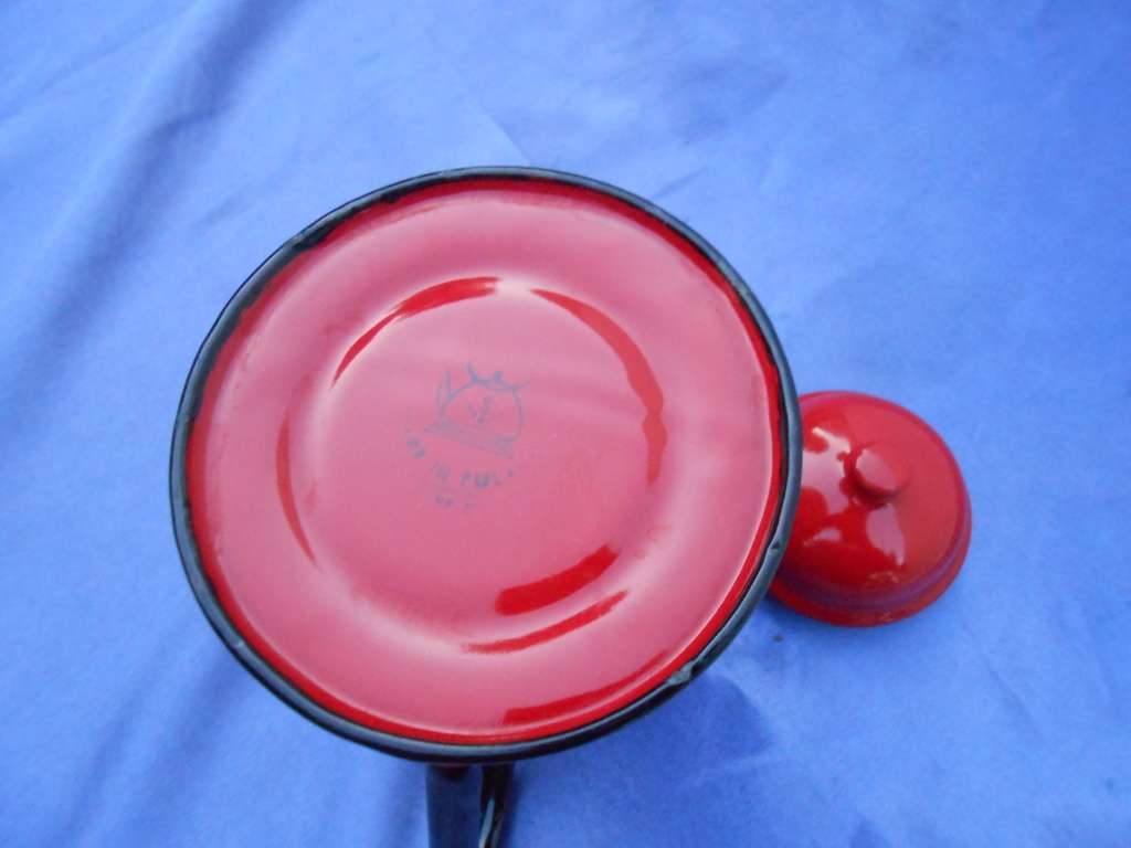 Red enamel coffee pot.  Made in Poland.