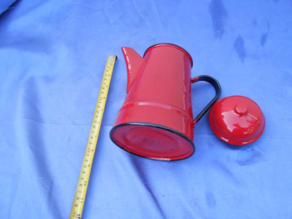 Red enamel coffee pot.  Made in Poland.