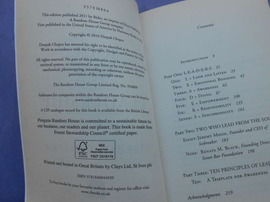 `The Soul of Leadership`  Deepak Chopra.  Soft cover.