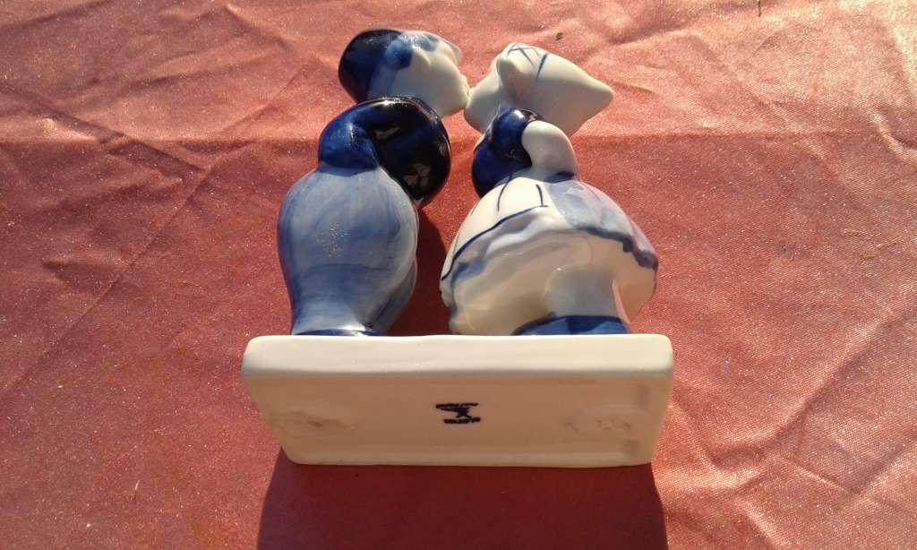 Delft figurine.  Little boy and girl kissing.  No cracks, chips or repairs.