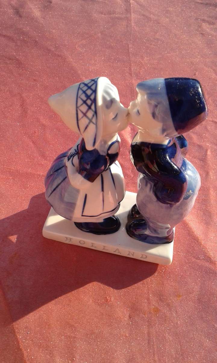 Delft figurine.  Little boy and girl kissing.  No cracks, chips or repairs.