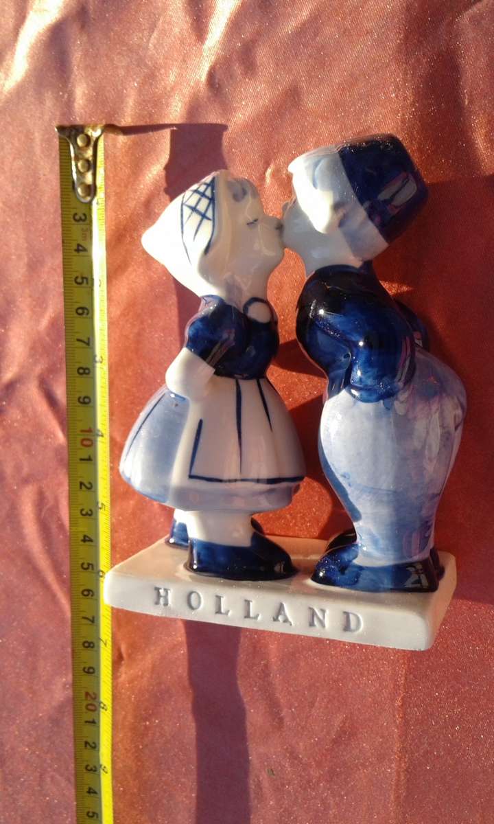 Delft figurine.  Little boy and girl kissing.  No cracks, chips or repairs.