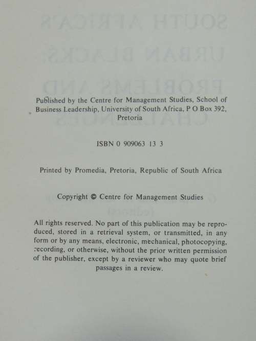 South Africa`s Urban Blacks: Problems and Challenges - ed. G. Marais and R. van der Kooy