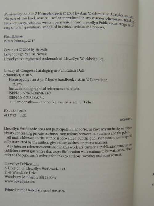 Homeopathy - An A to Z Home Handbook - Alan Schmukler