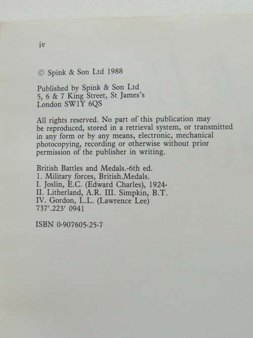 British Battles and Medals - E.C. Joslin, A.R. Litherland, B.T. Simpkin