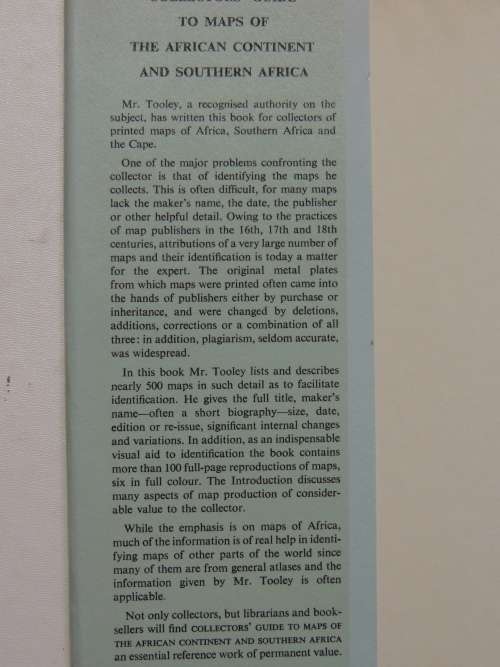 Collectors` Guide To The Maps Of The African Continent And Southern AfricaR.V. Tooley