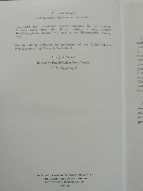 Curative Eduaction, Lectures 1924 - Rudolf Steiner