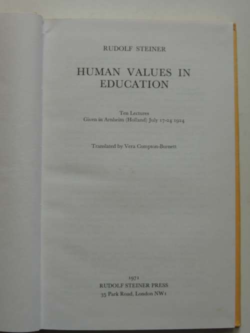 Human Values in Eduaction, Lectures 1924 - Rudolf Steiner