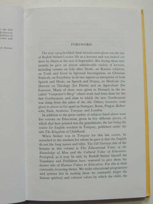 Human Values in Eduaction, Lectures 1924 - Rudolf Steiner