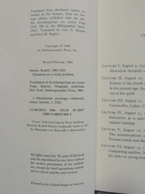 Education as a Social Problem, Lectures 1919 - Rudolf Steiner