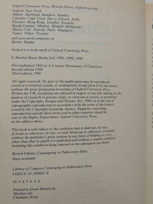Oxford Dictionary Of Chemistry - ed John Daintith