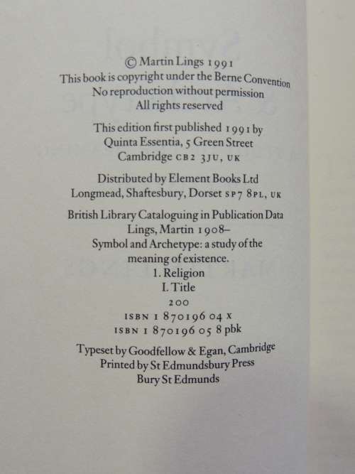 Symbol and Archetype, A Study of Meaning of Existence - Martin Lings