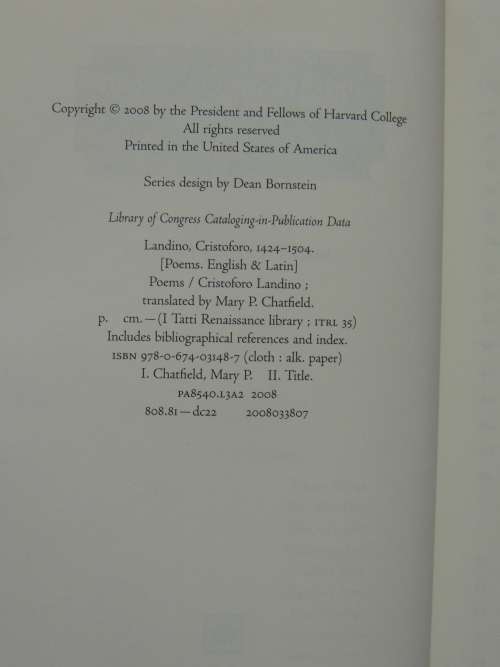 The I Tatti Renaissance Library - Poems - Cristoforo Landino