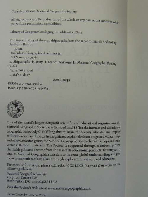 The Tragic History Of The Sea - Shipwrecks From The Bible To Titanic - Anthony Brandt