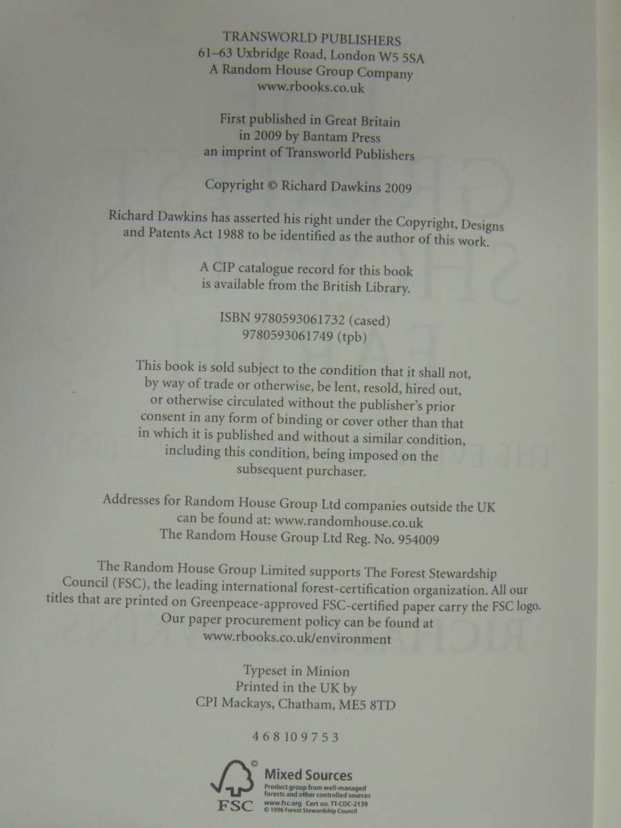 The Greatest Show on Earth, The Evidence for Evolution- Richard Dawkins  HARD COVER