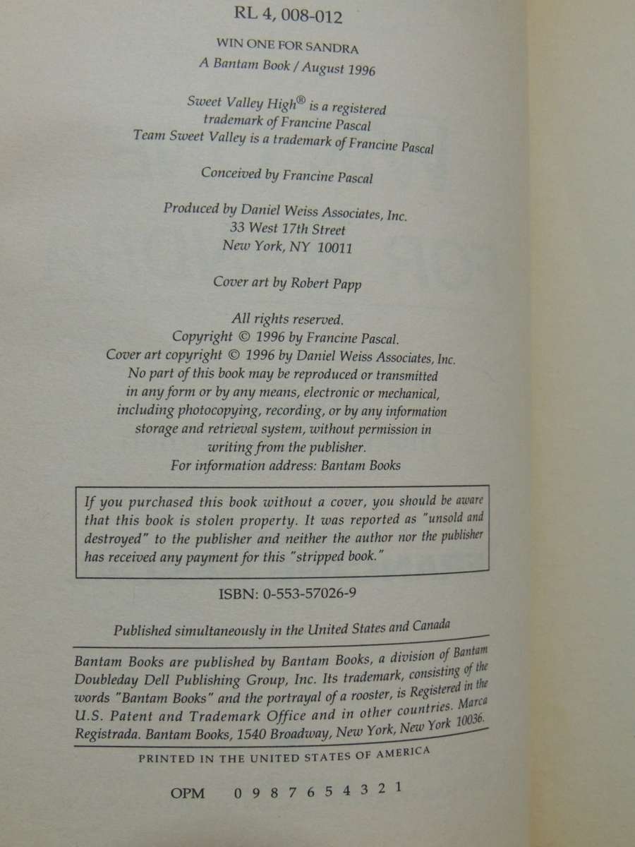 Team Sweet Valley - Win One For Sandra No. 2 - Francine Pascal