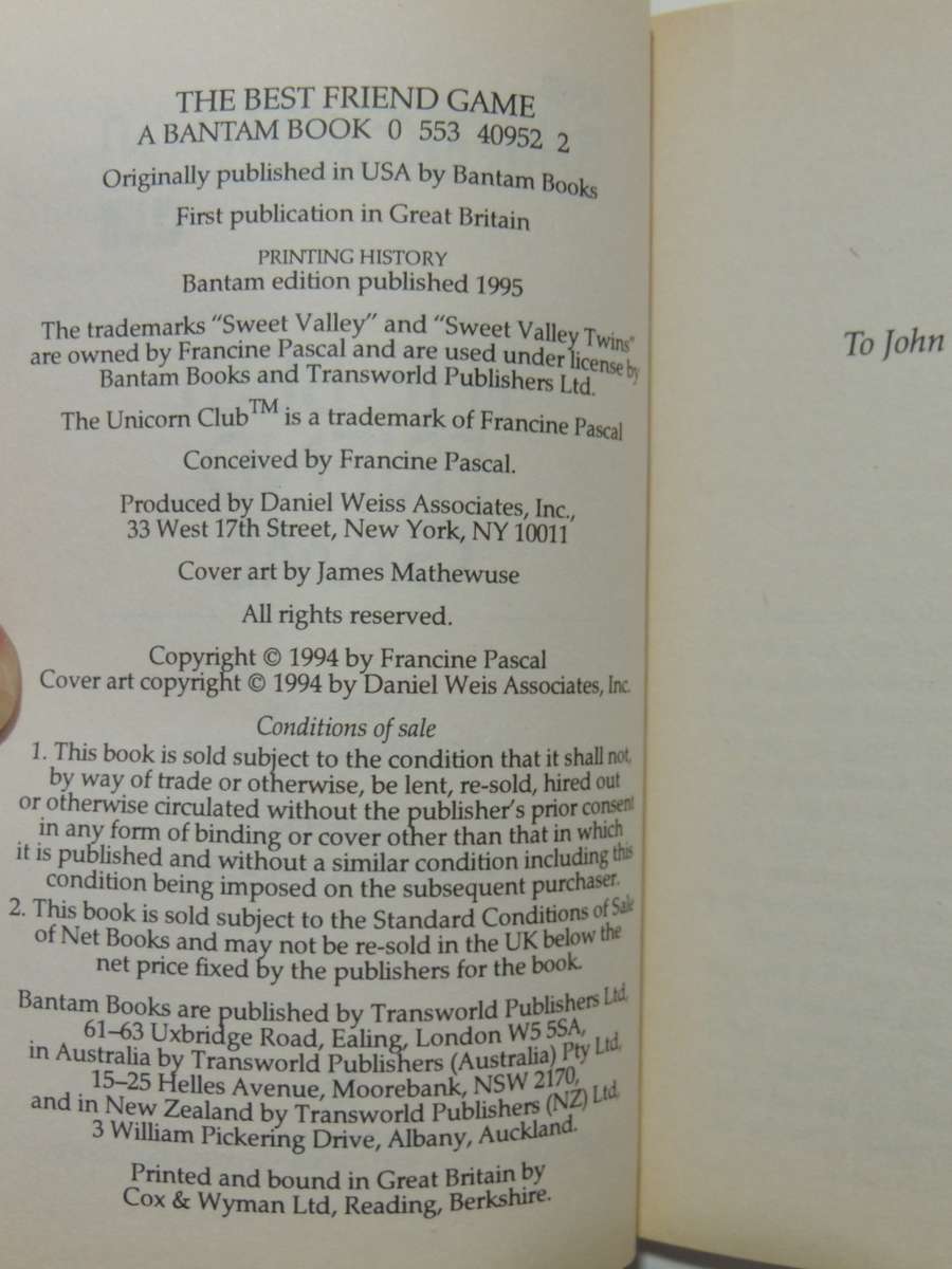 Sweet Valley Twins - The Unicorn Club - The Best Friend Game No. 3 - Francine Pascal