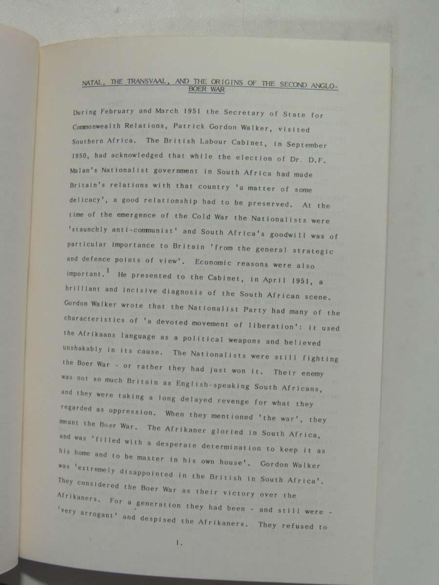 Conference on the History of Natal & Zululand, Papers University of Natal, Durban, July 1985