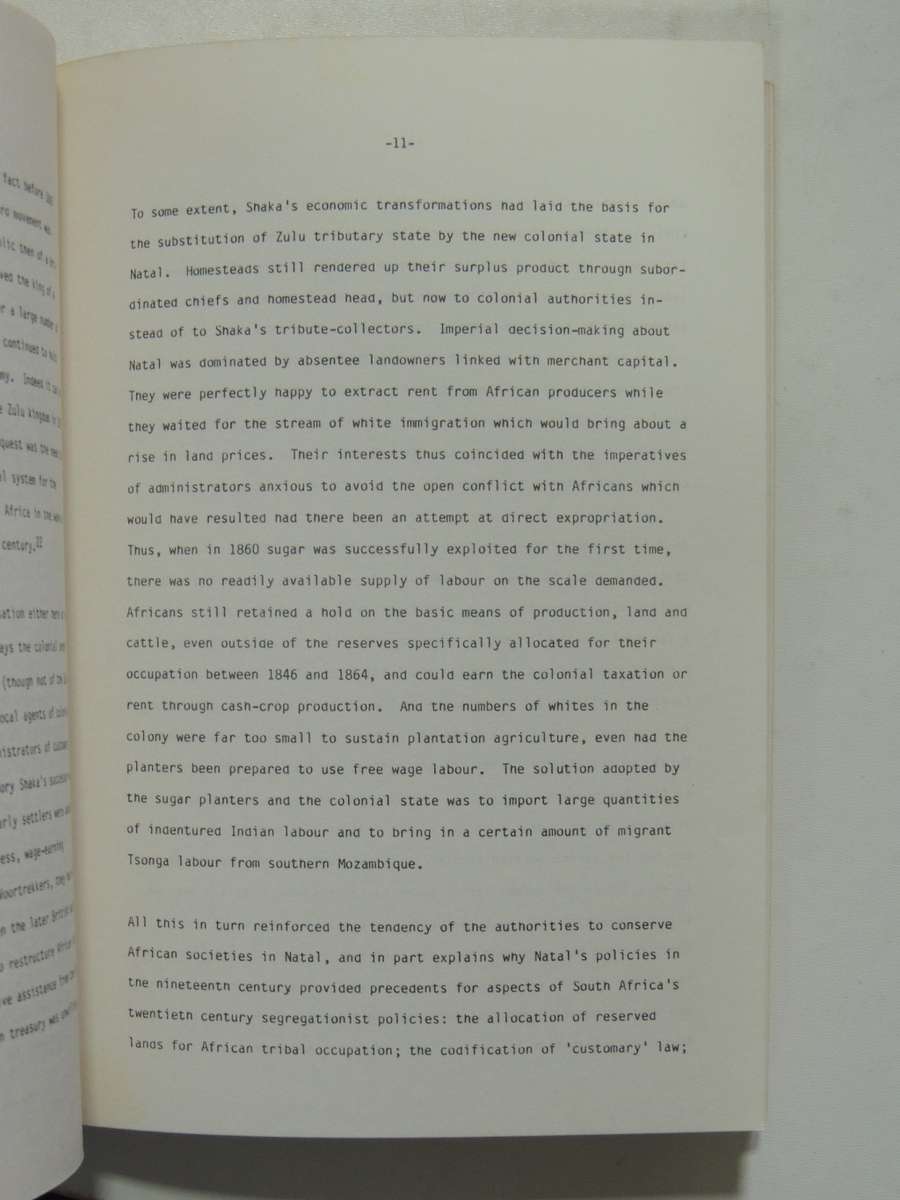 Conference on the History of Natal & Zululand, Papers University of Natal, Durban, July 1985
