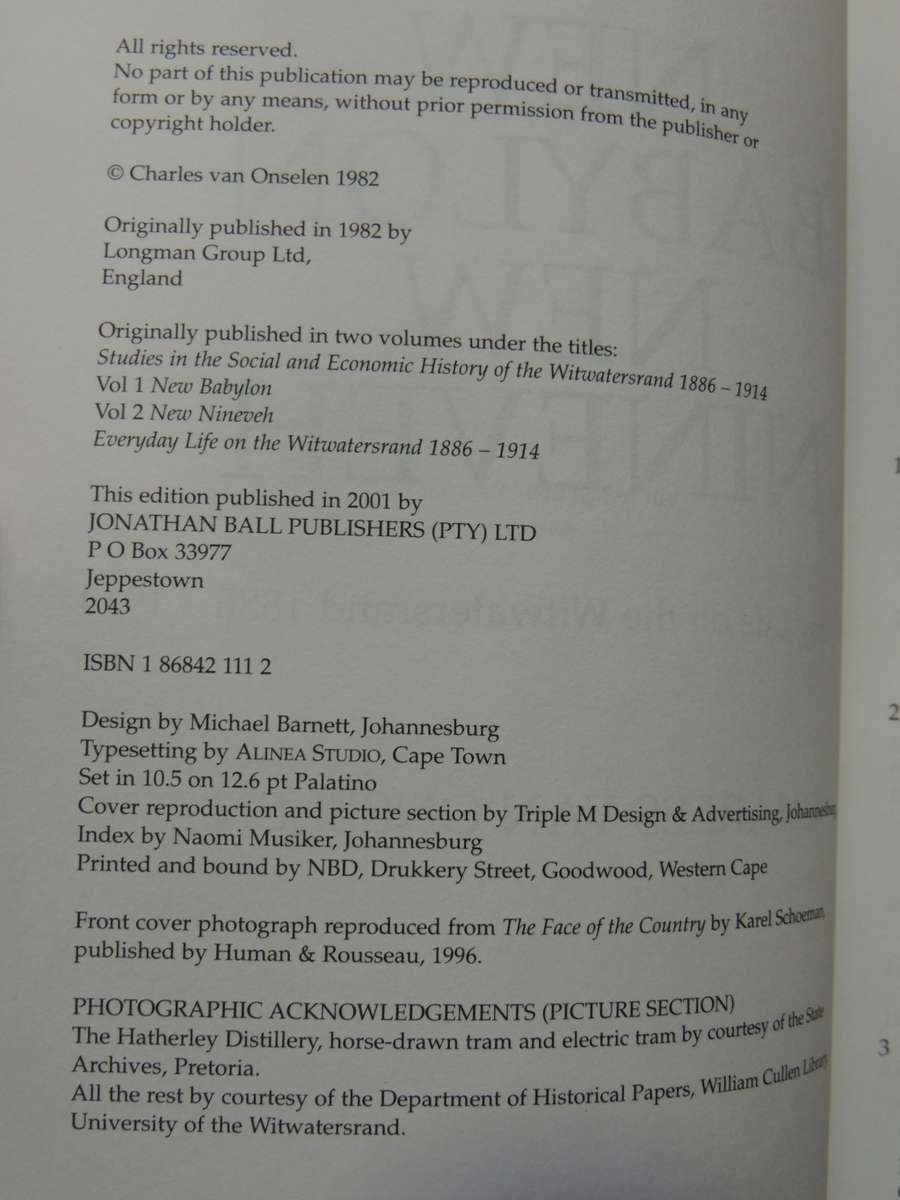 New Babylon, New Nineveh, Everyday Life oon the Witwatersrand 1886-1914 - Charles van Onselen