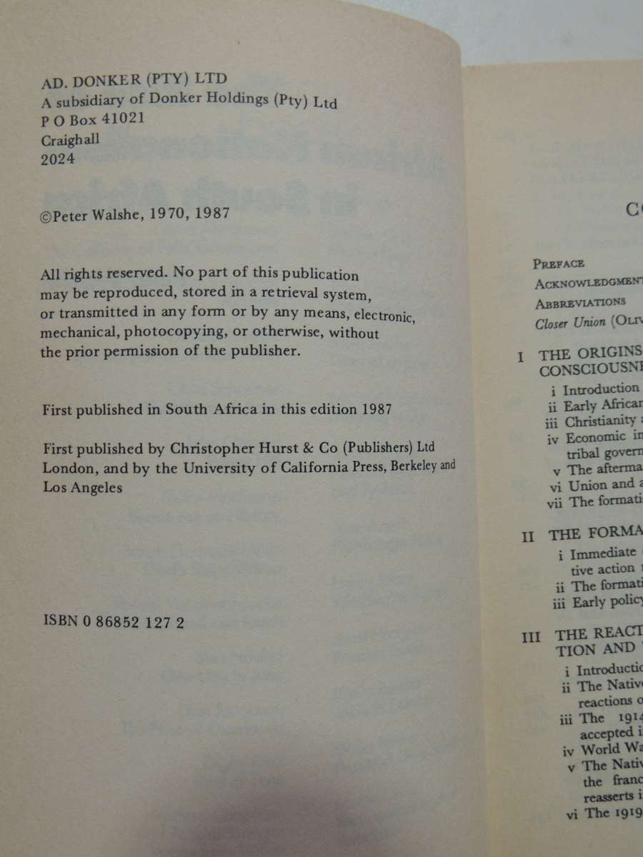 The Rise Of African Nationalism In South Africa - Peter Walshe     SCARCE!