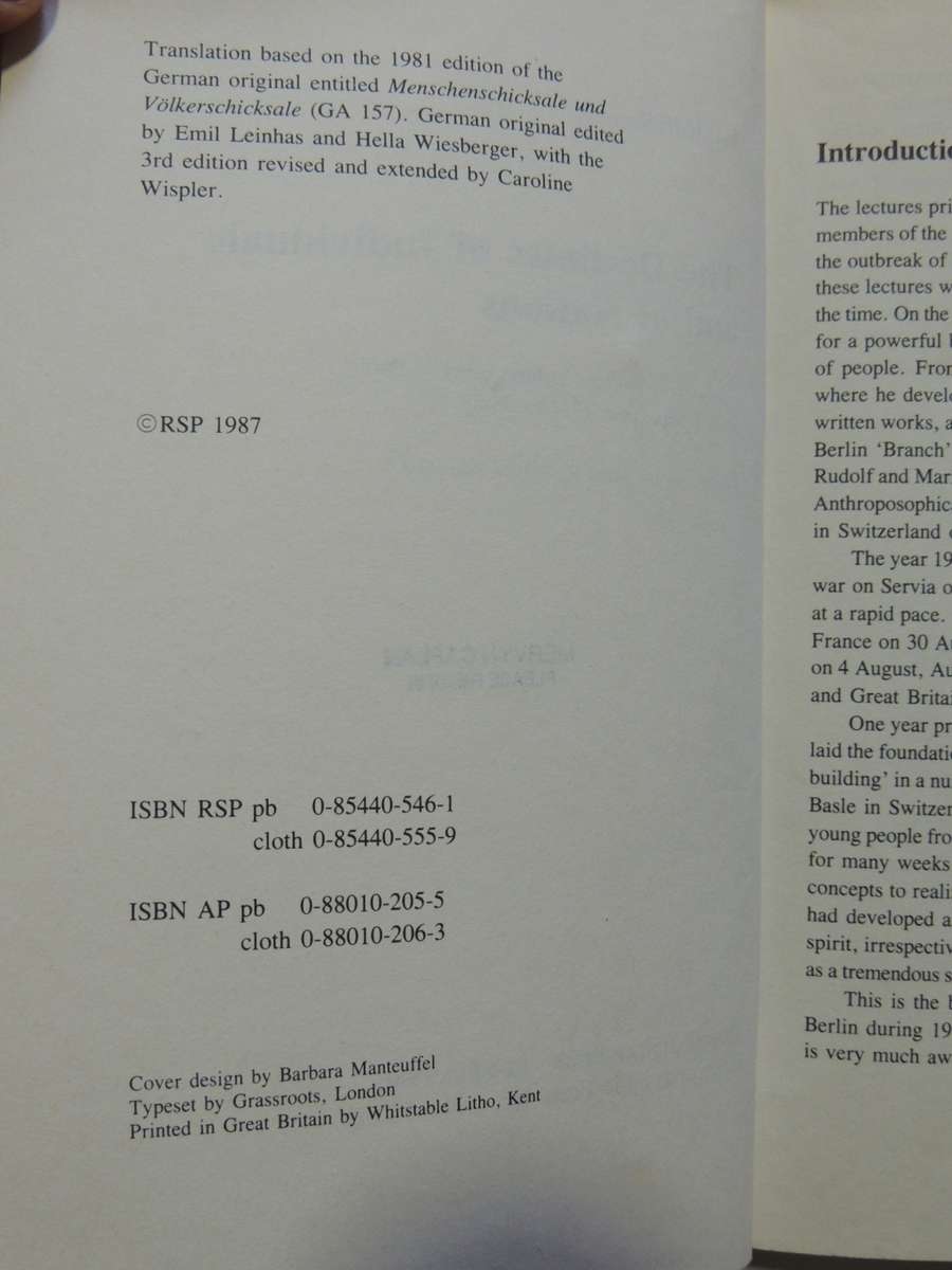 The Destinies Of Individuals And Of Nations- Rudolf Steiner