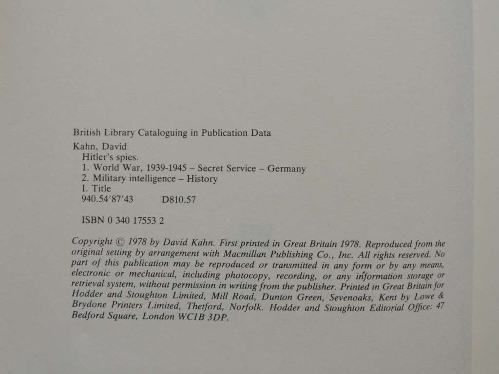 Hitler`s Spies - Germany Military Intelligence In World War II - David Kahn