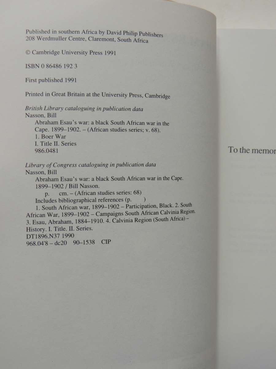 Abraham Esau`s War - A Black South African War In The Cape, 1899-1902 - Bill Nasson