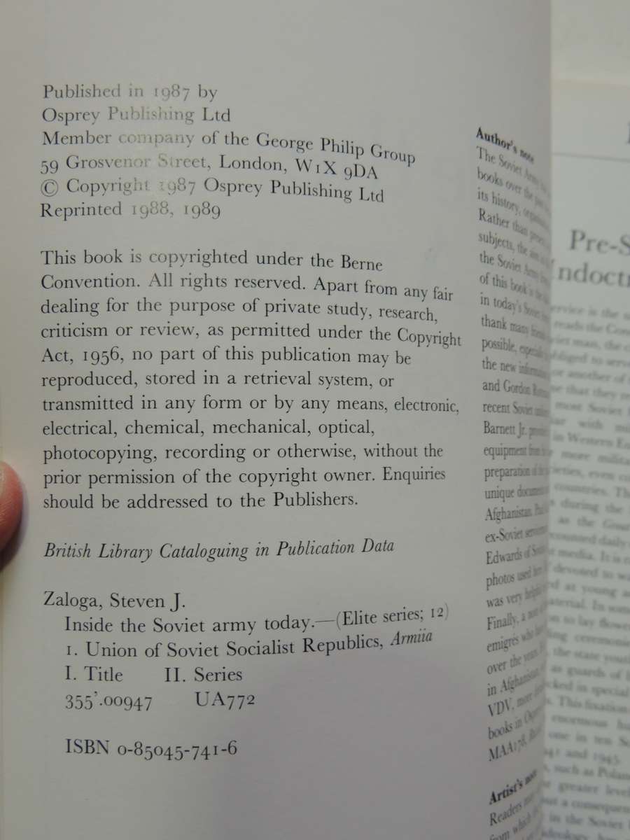 Osprey Elite Series: Inside The Soviet Army Today Steven J. Zaloga