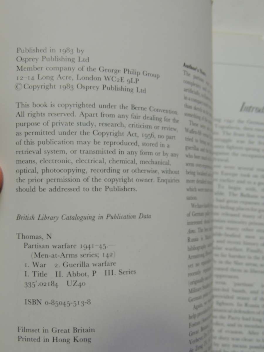 Osprey Men-At-Arms Series: Partisan Warfare 1941-45 Nigel Thomas & Peter Abbott