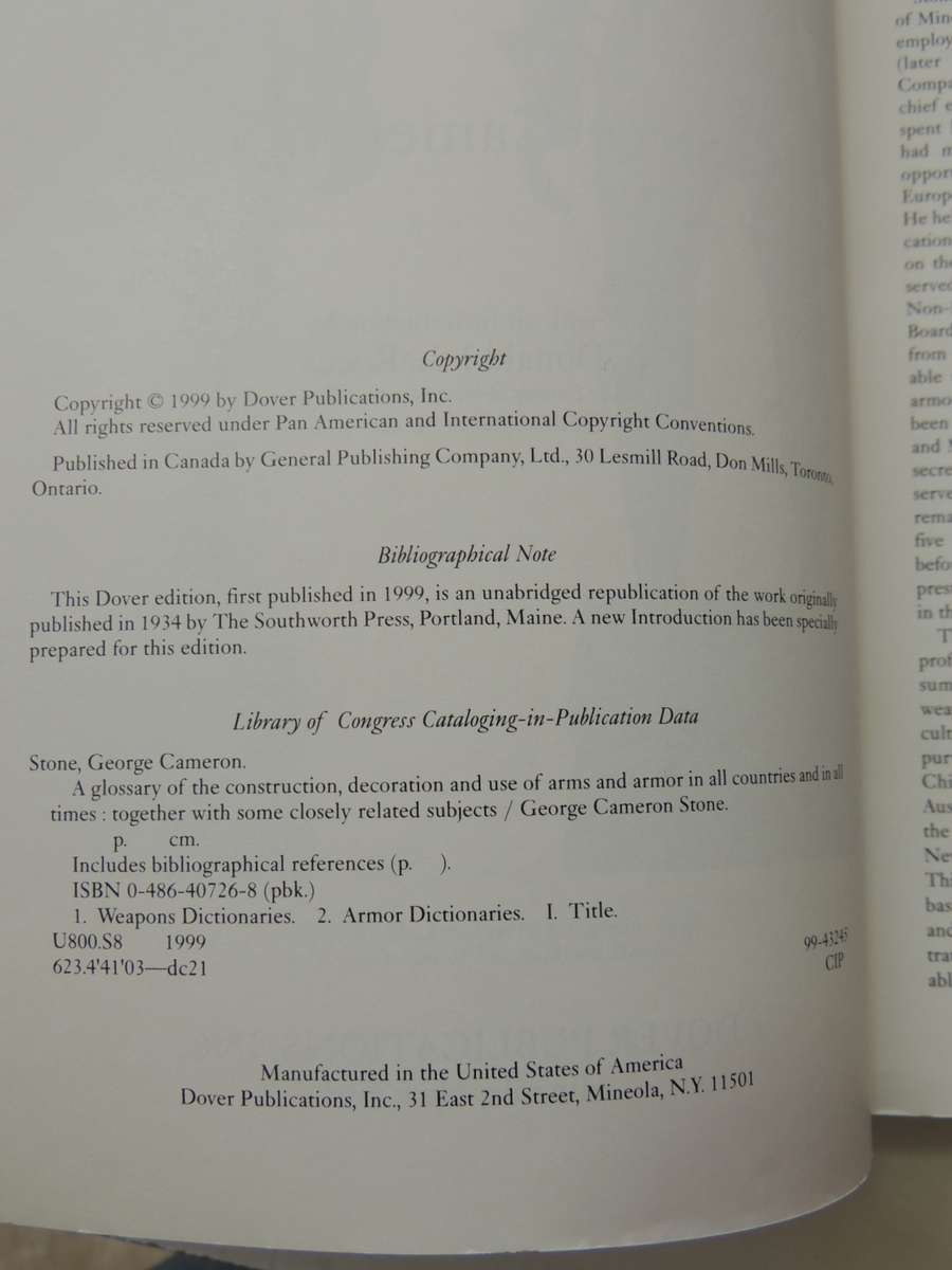 A Glossary Of The Construction, Decoration And Use Of Arms And Armour - George Cameron Stone