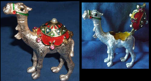 Beautiful Silver Camel ornament with colourful secret Hump (with secret compartment)