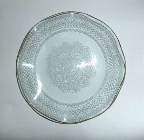 Ornate 12cm Glass Dish with White Lace Pattern and Gold Rim by Chance