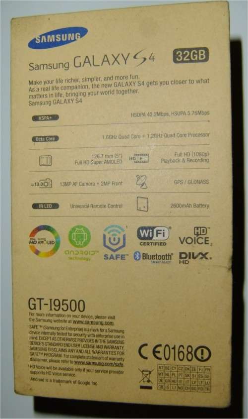 Samsung Galaxy S4 GT-i9500 32GB Smartphone with 2GB MicroSD Card and 2x Free Covers in Original Box