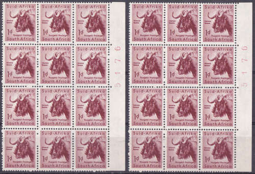 UNION OF SA. 1954, 14 Oct. Definitive Issue, 1d sheet number blocks, MNH, CV R ???.00 view scans