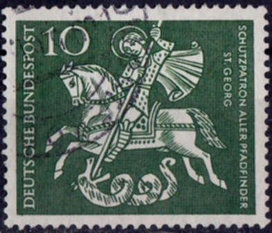 GERMANY 1961, 22 April.  St. Georg,  single, used CV +-R  2.00 view scans