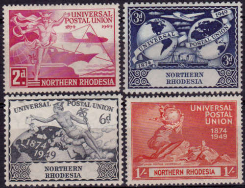 NORTHERN RHODESIA 1949, 10 Oct. 75th Anniv of the U.P.U., set, mint, CV R  81.00 view scans